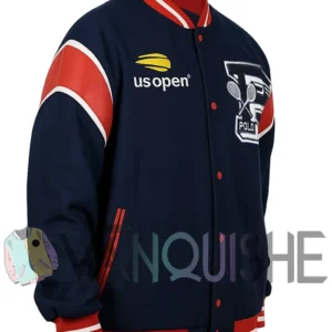 US Open Tennis Champion Blue Varsity Jacket right