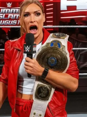 WWE Raw Becky Lynch Red Leather Jacket Side