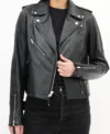 Wild Cards S02 Marie Avgeropoulos Black Leather Jacket Front