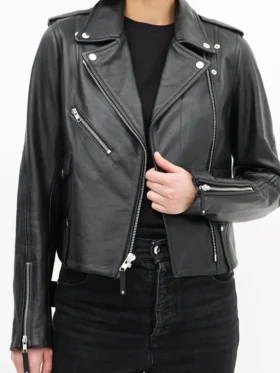 Wild Cards S02 Marie Avgeropoulos Black Leather Jacket Front
