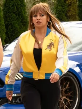 Wild Cards S02 Vanessa Morgan Embroidered Bomber Jacket Side
