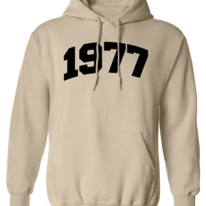 1977 College Style Pullover Hoodie Beige