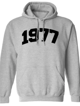 1977 College Style Pullover Hoodie Grey