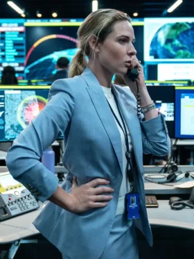 A House of Dynamite Rebecca Ferguson Blue Blazer Back