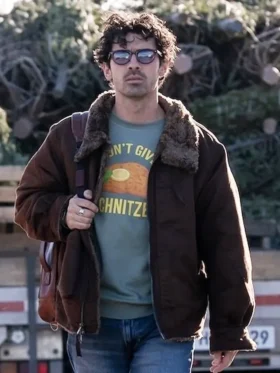 A Very Jonas Christmas Movie Joe Jonas Brown Shearling Jacket Side