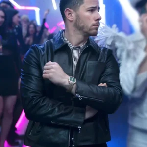 A Very Jonas Christmas Movie Nick Jonas Black Leather Jacket