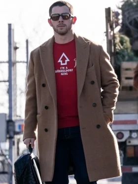A Very Jonas Christmas Movie Nick Jonas Brown Coat Side