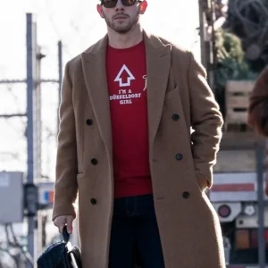 A Very Jonas Christmas Movie Nick Jonas Brown Coat Side