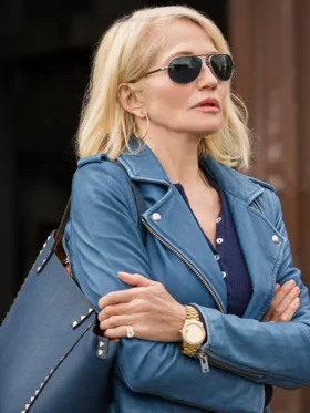 Animal Kingdom Ellen Barkin Blue Leather Jacket Front