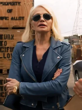 Animal Kingdom Ellen Barkin Blue Leather Jacket Back