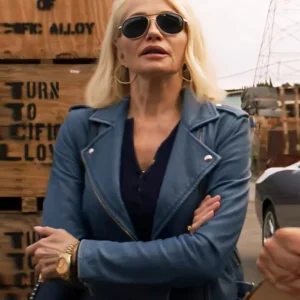 Animal Kingdom Ellen Barkin Blue Leather Jacket Back