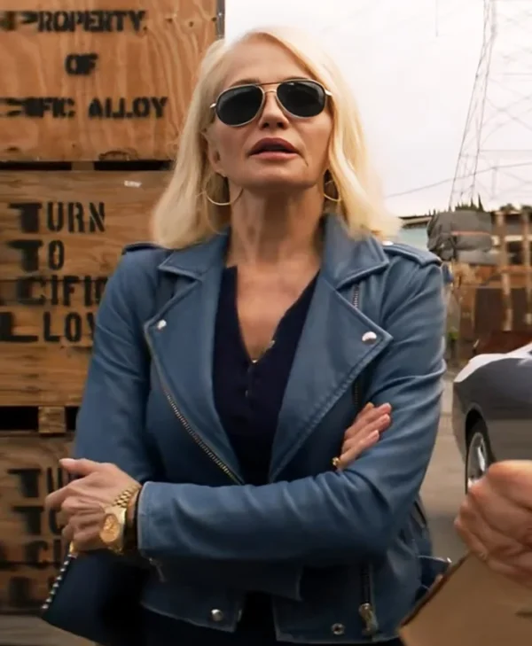 Animal Kingdom Ellen Barkin Blue Leather Jacket Back