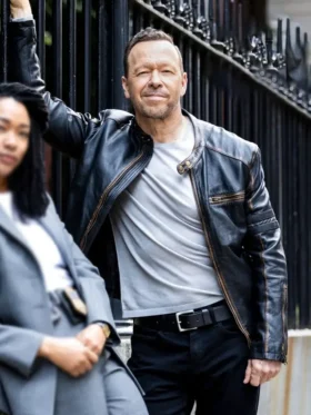 Boston Blue S01 Donnie Wahlberg Black Leather Jacket Back