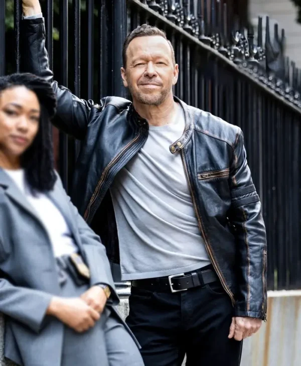 Boston Blue S01 Donnie Wahlberg Black Leather Jacket Back