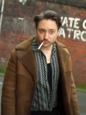 Brassic S07 Ryan Sampson Brown Shearling Coat Side