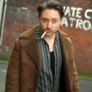 Brassic S07 Ryan Sampson Brown Shearling Coat Side