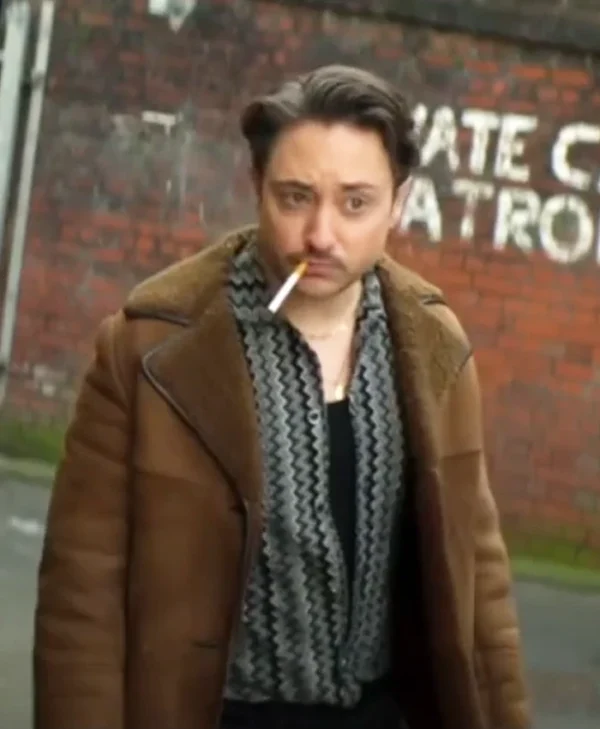 Brassic S07 Ryan Sampson Brown Shearling Coat Side