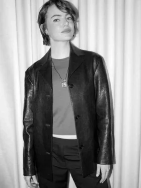 Bugonia Emma Stone Black Leather Blazer