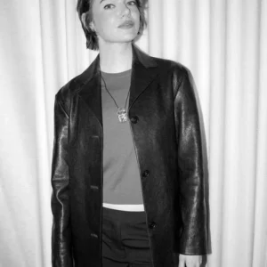 Bugonia Emma Stone Black Leather Blazer