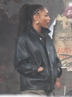 Clayface Naomi Ackie Black Leather Jacket Back
