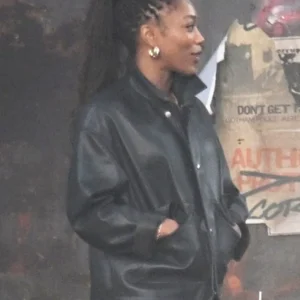 Clayface Naomi Ackie Black Leather Jacket Back
