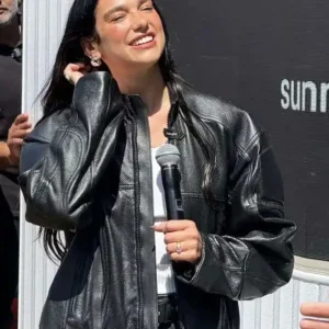 Dua Lipa Goodwood Festival Black Leather Jacket