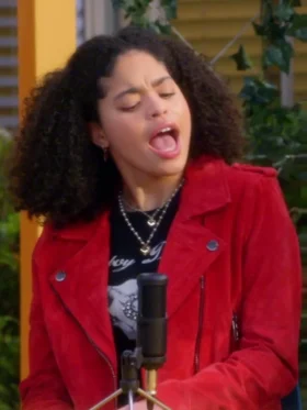 Electric Bloom Symera Jackson Red Suede Jacket Front