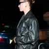 Hailey Bieber NYC 2025 Black Leather Jacket