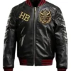 Halloween Gothic Devil Black Bomber Leather Jacket Back
