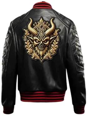 Halloween Gothic Devil Black Bomber Leather Jacket