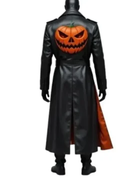 Halloween Spider Web Pumpkin Black Leather Coat