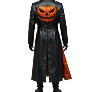 Halloween Spider Web Pumpkin Black Leather Coat