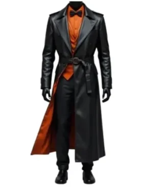 Halloween Spider Web Pumpkin Black Leather Coat For Sale