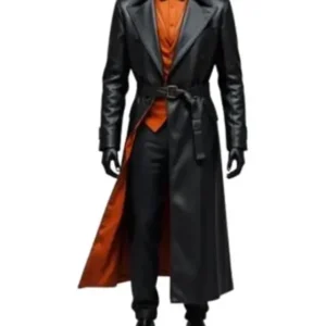 Halloween Spider Web Pumpkin Black Leather Coat For Sale