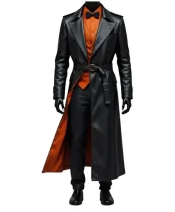 Halloween Spider Web Pumpkin Black Leather Coat For Sale