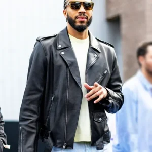 Jayson Tatum New York Fashion Week Black Leather Jacket Side