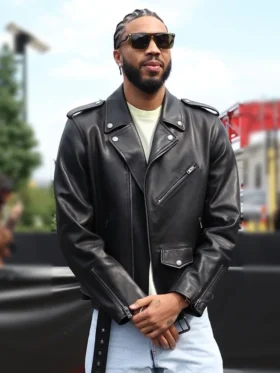 Jayson Tatum New York Fashion Week Black Leather Jacket