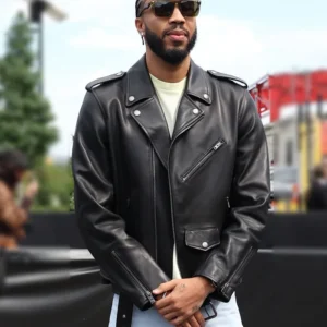 Jayson Tatum New York Fashion Week Black Leather Jacket
