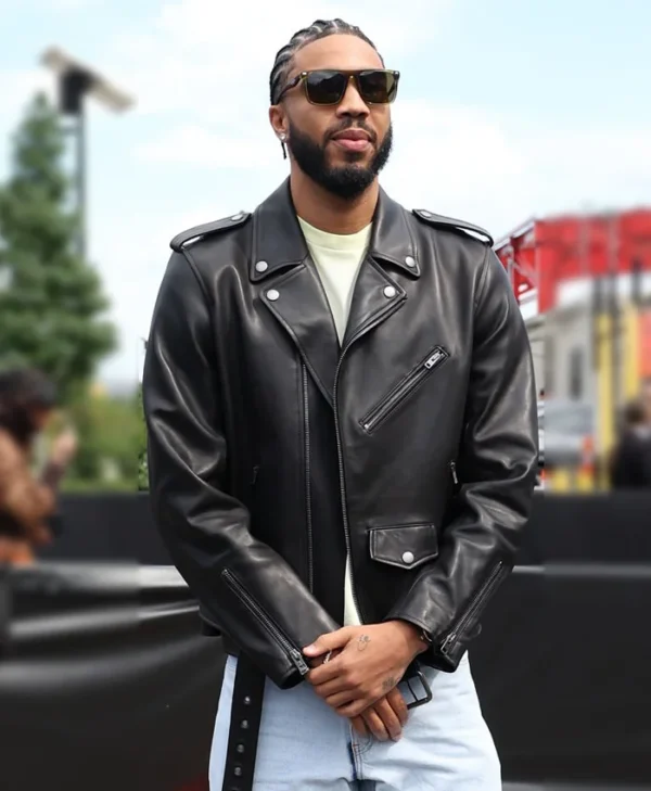 Jayson Tatum New York Fashion Week Black Leather Jacket