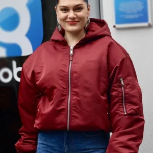 Jessie J Global Radio Studios Red Bomber Jacket
