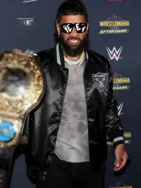 Jey Uso WrestleMania Black Bomber Jacket Side