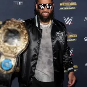 Jey Uso WrestleMania Black Bomber Jacket Side