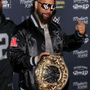 Jey Uso WrestleMania Black Bomber Jacket Front