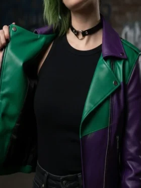 Joker Green and Purple Biker Leather Jacket Back