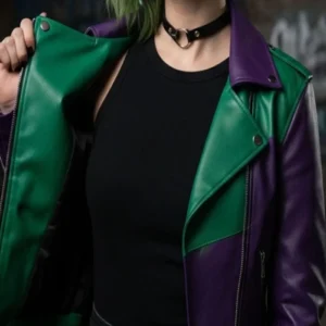 Joker Green and Purple Biker Leather Jacket Back