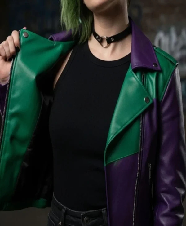 Joker Green and Purple Biker Leather Jacket Back