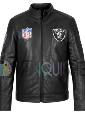 Las Vegas Raiders Black Leather Jacket FRONT VAN