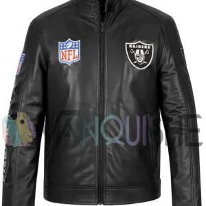 Las Vegas Raiders Black Leather Jacket FRONT VAN