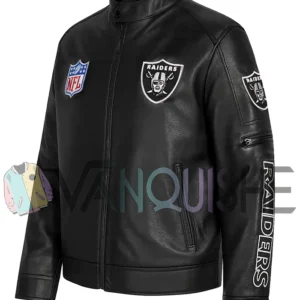 Las Vegas Raiders Black Leather Jacket left VAN