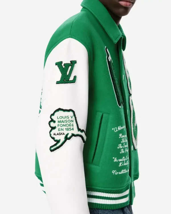 Louis Vuitton Green Varsity Jacket Side Look